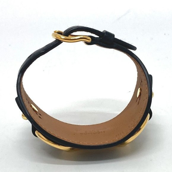HERMES Horsebit Accessories bangle Bracelet Vo Swift Black/Gold - Picture 5 of 11
